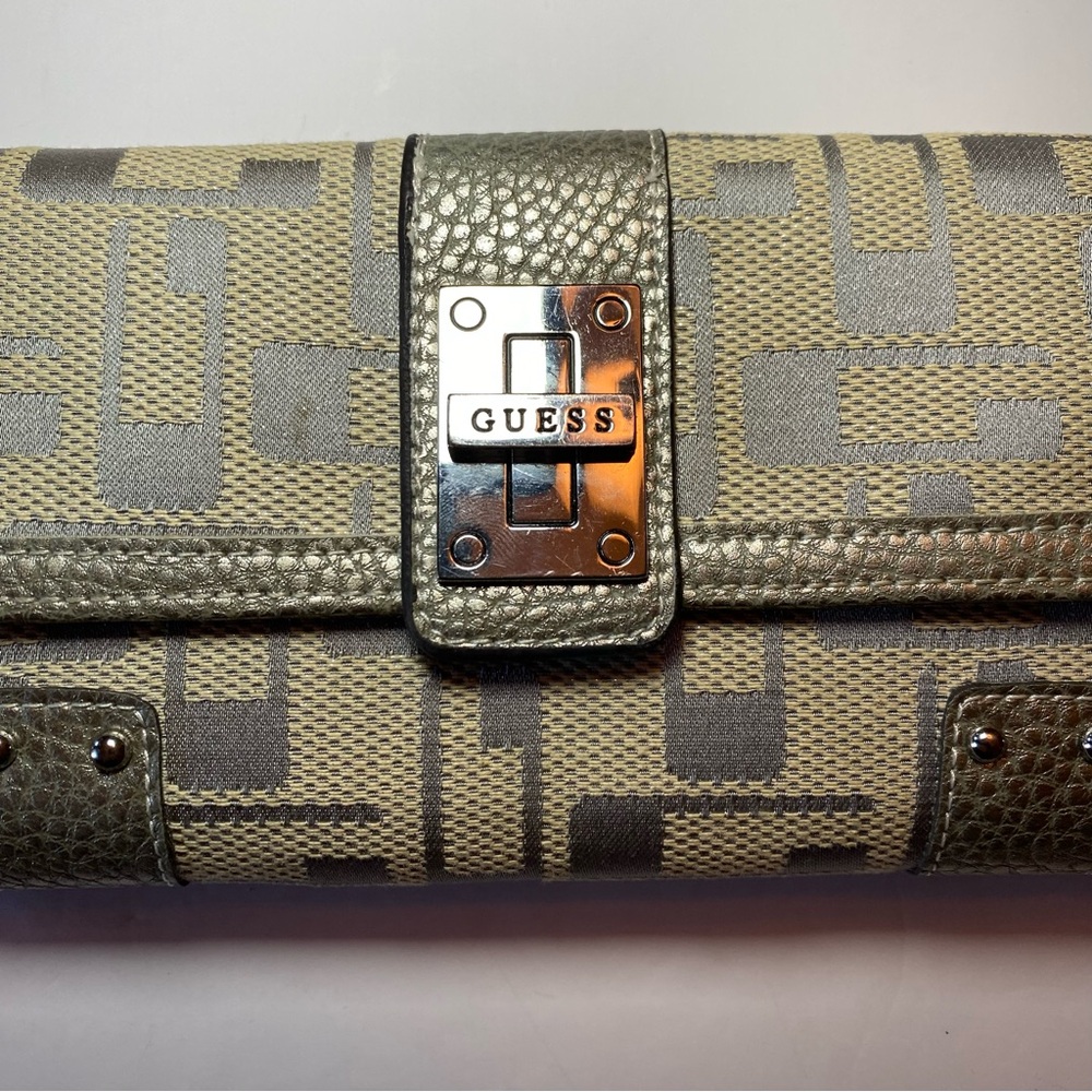 Guess Metallic Silver and Beige Wallet.
